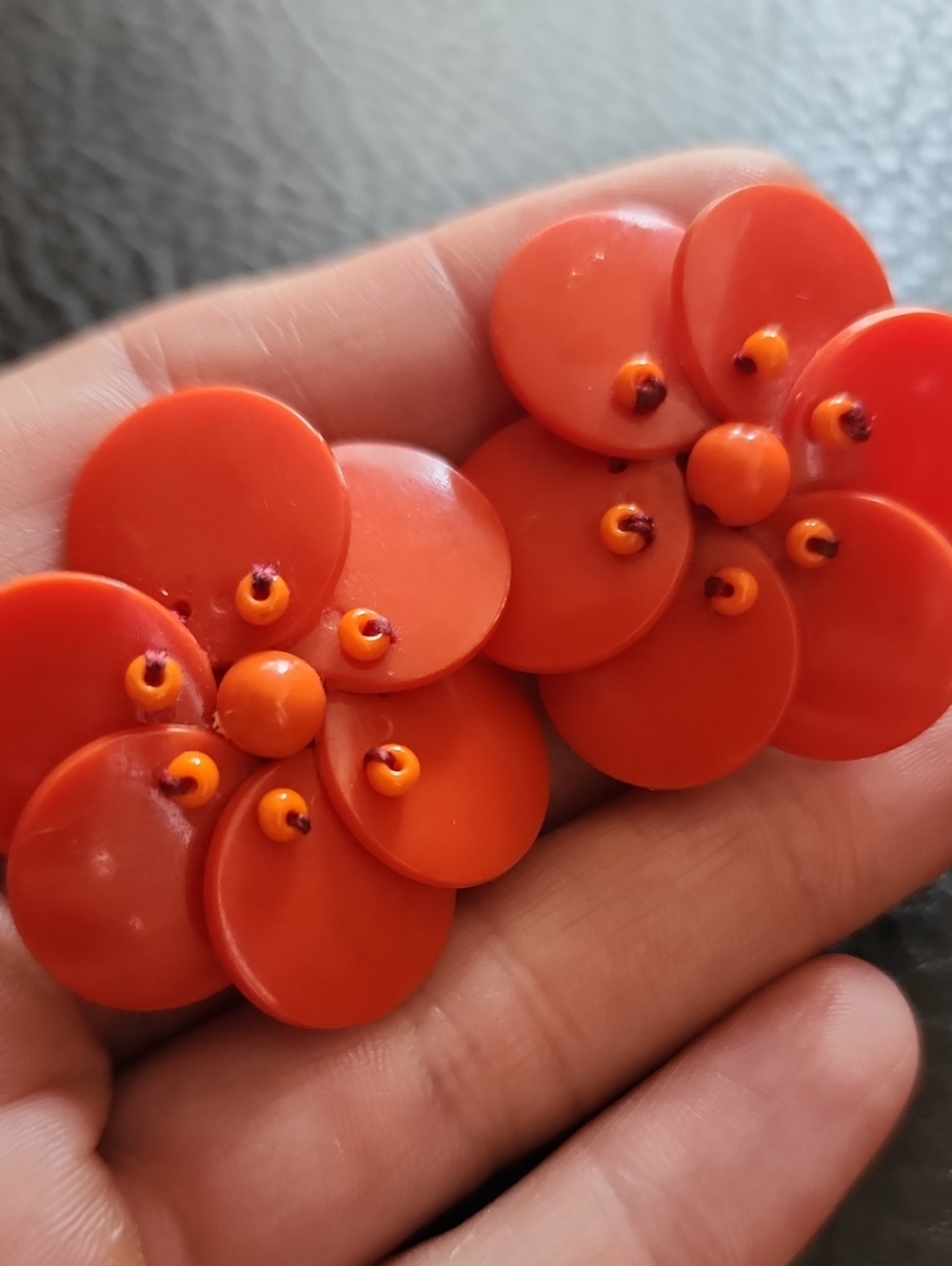 VTG Orange Floral Statement Clip Earrings - Women Jewelry